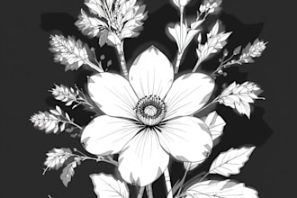 draw botanical illustration of flowers, plants, fruits