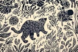 draw digital art animal and botanical linocut doodle