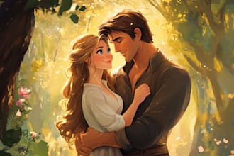 draw disney couple portrait illustration, family portrait