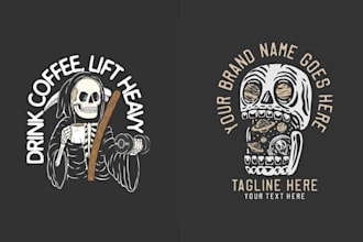 make hand drawn skeleton coffee shop logo with illustration style