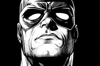 black and white comic superhero character line art