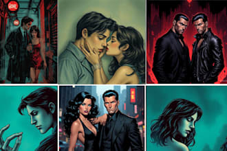 draw nsfw comic book cover mafia romance dark fantasy couple character gay lgbtq