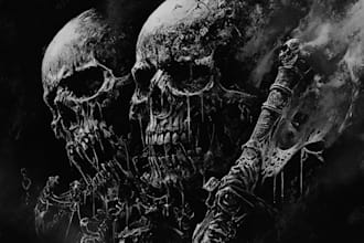 draw detailed dark art and heavy metal horror illustration