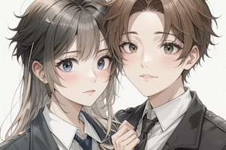 draw couple character from photo in anime style