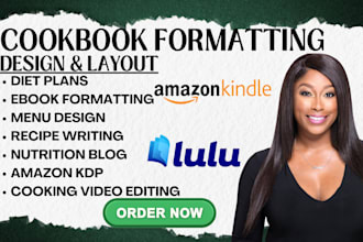write, format, design cookbook, meal diet plans, amazon kdp food book, seo blog