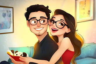 draw cartoon disney couple portrait