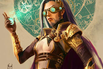 paint a fantasy steampunk avatar or character illustration for dnd