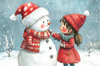 draw watercolor children book illustration, cover art, comic, christmas