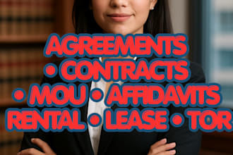 draft legal agreements, mous, rental contracts and affidavits