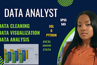 do data analysis, cleaning, and visualization using python, r, sql, excel, stata