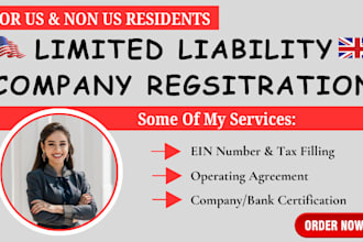 handle US and non US llc registration, bank account setup, ein number