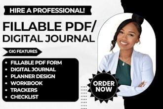 create fillable pdf form, digital journal, workbook, tracker, and checklist