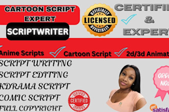 do script writing for cartoon video, manga, comics, animation