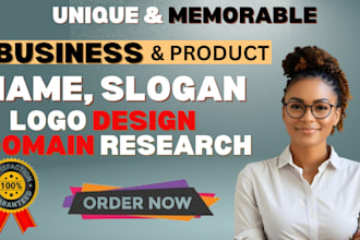 create business ideal name, brand name, slogan, logo design, domain research