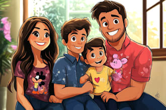 draw disney family couple cartoon portrait art