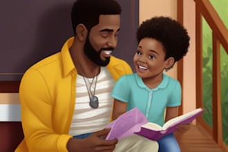 do african american children story book illustration, children book cover
