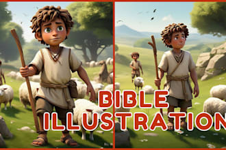 illustrate christian children story book illustration kids bible themed cover 3d