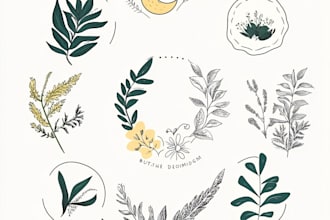 design boho chic hand drawn botanical logo