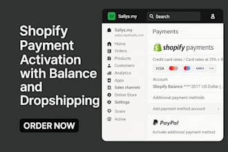 activate shopify payment with balance and dropshipping in your store