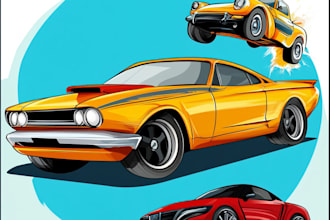 draw car, vehicle cartoon vector art illustration