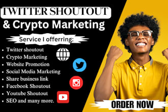 do twitter shoutout,crypto, website promotion to 150m yt, ig, fb active audience