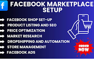 setup facebook marketplace product listing  SEO market research drop shipping