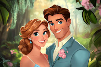 draw disney family couple cartoon portrait