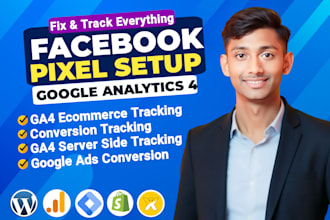 setup or fix meta pixel conversion API,google analytics 4,ga4 ecommerce tracking