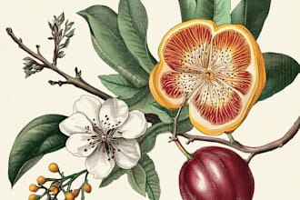 drawn a highly detailed line art botanical illustration