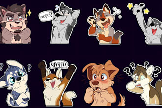 draw set of nsfw furry telegram sticker discord gif fursona emoji ref sheet icon
