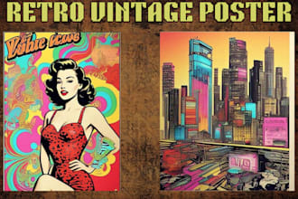 design retro vintage poster flyer sticker film banner  cinamatic travel poster