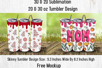 2d 3d inflated 20oz 30oz skinny tumbler wrap with mug design