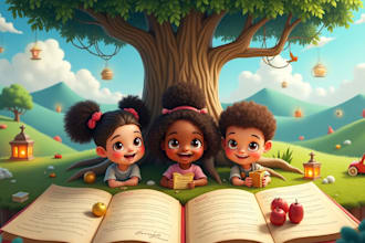 illustrate 3d african american children book and book cover