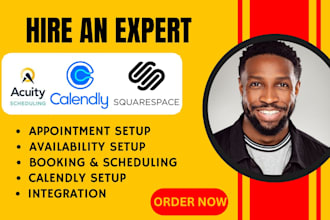 setup calendly, acuity scheduling, setmore, and squarespace