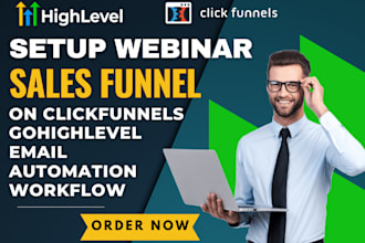 setup webinar sales funnel on clickfunnels gohighlevel email automation workflow