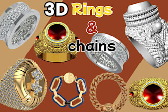 design custom jewelry design, engagement rings, hip hop chain, grilz in rhino 3d