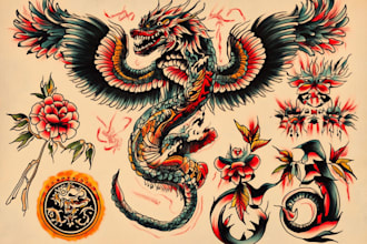create any design in traditional tattoo or old school style