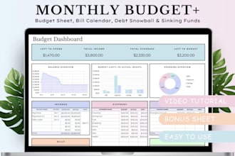create custom excel spreadsheet google sheet finance or budget tracker planner