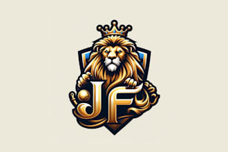 do jf letter initial with lion royal mascot logo within two days
