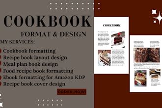 format design cookbook, book layout, food recipe ebooks meal plan book design