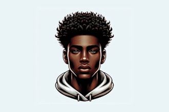 do realistic african american character illustration portrait logo