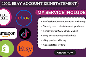 reinstatement, remove mc011,resolve suspension and ebay listing for ebay account