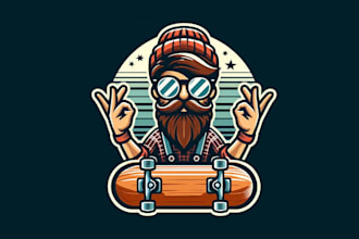 do hipster skater with skateboard mascot logo within two day