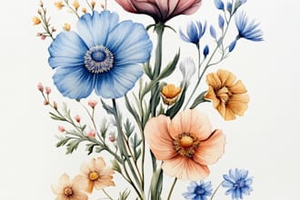 watercolor botanical illustrations of flowers and plants