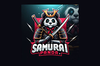 design unique samurai panda mascot logo within two day
