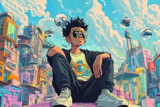 create cartoon album cover illustration