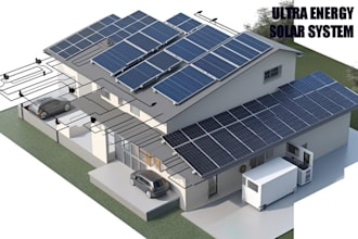 do solar commercial permit energy system with 3d rendering