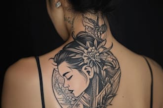 draw realism sleeve tattoo, minimalist design, geometric