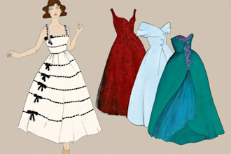 draw a digital fashion illustration, croqui or sketch