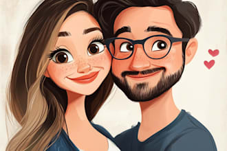 disney family couple cartoon portrait